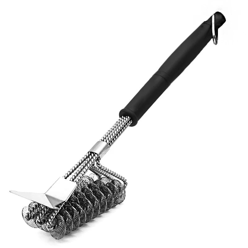 Leeseph Stainless Steel BBQ Grill Brush and Scraper with Hanging Loop