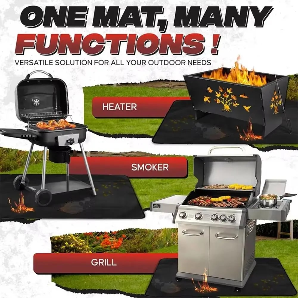 Fibreglass BBQ Protective Mat with Double-Sided Silicone, Black, 3 Sizes