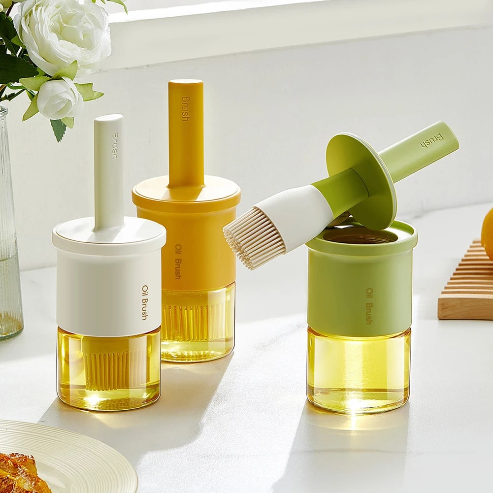 2-in-1 300ml Glass Oil Dispenser Bottle with Brush for BBQ and Baking
