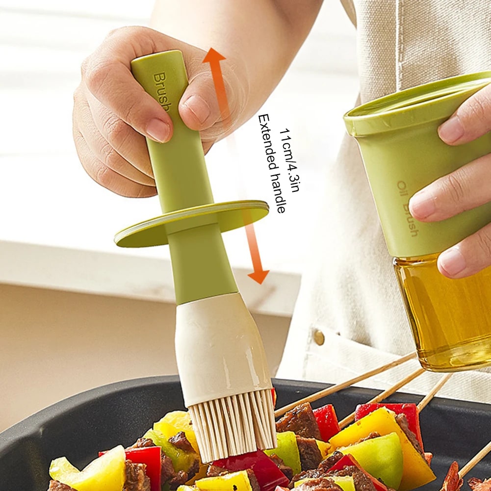 2-in-1 300ml Glass Oil Dispenser Bottle with Brush for BBQ and Baking