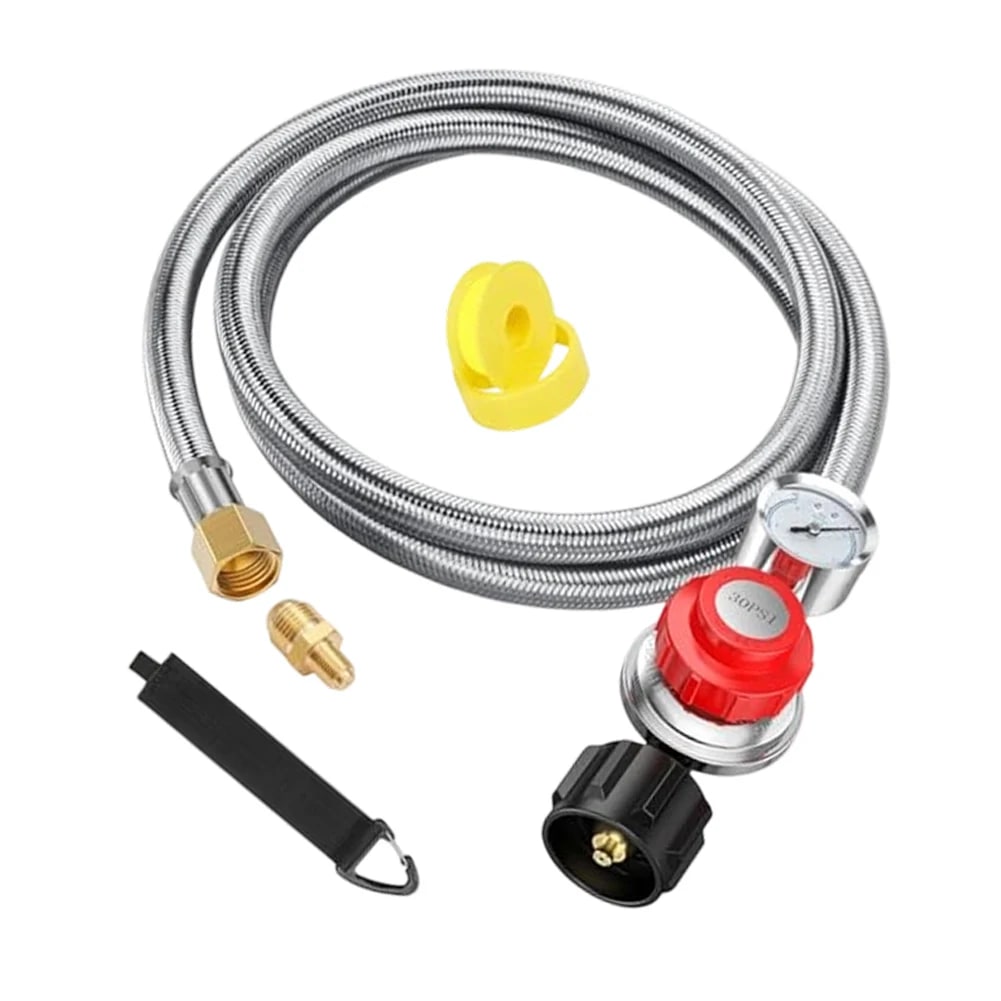 Propane Regulator Combination with Gauge and 5-Foot Hose for BBQ Grills