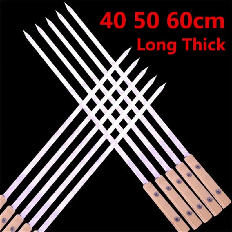 Stainless Steel BBQ Skewers with Wooden Handles, 39-59cm