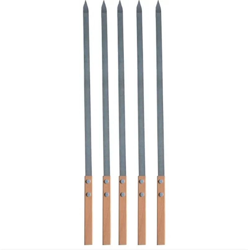 Stainless Steel BBQ Skewers with Wooden Handles, 39-59cm