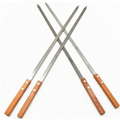 Stainless Steel BBQ Skewers with Wooden Handles, 39-59cm