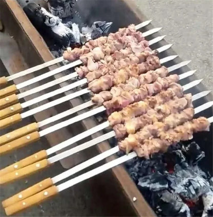Stainless Steel BBQ Skewers with Wooden Handles, 39-59cm