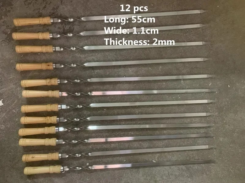 Stainless Steel BBQ Skewers with Wooden Handles, 39-59cm - 55cm 12 pcs
