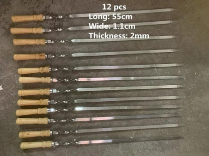Stainless Steel BBQ Skewers with Wooden Handles, 39-59cm - 55cm 12 pcs