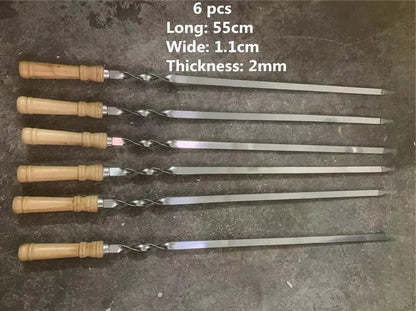 Stainless Steel BBQ Skewers with Wooden Handles, 39-59cm - 55cm 6 pcs