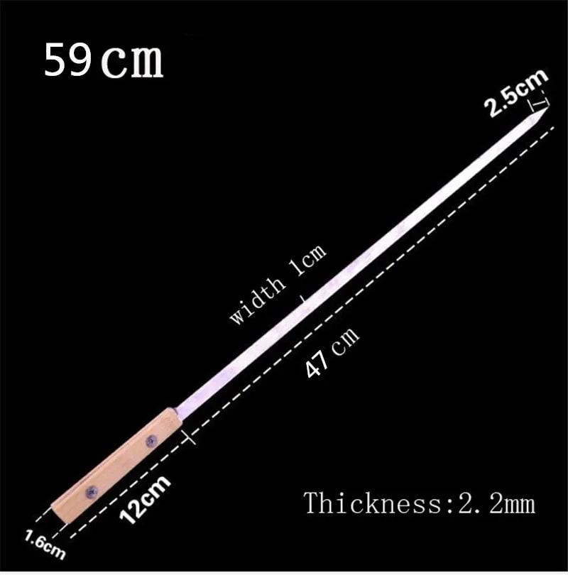 Stainless Steel BBQ Skewers with Wooden Handles, 39-59cm - 59cm