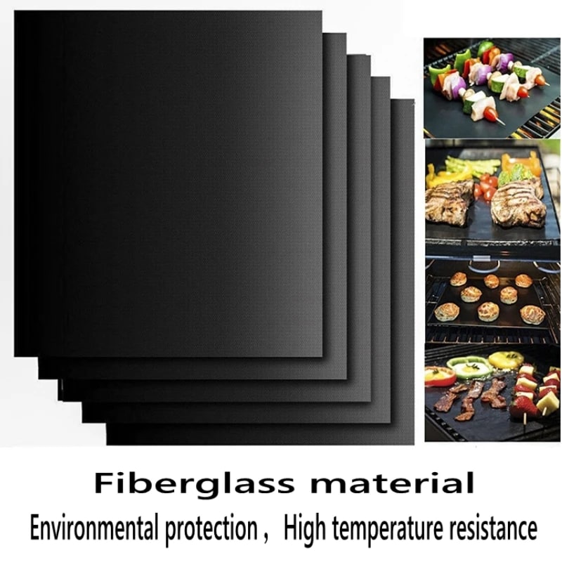 PTFE BBQ Grill Mat 40 x 33cm Reusable Non-Stick Barbecue Cooking Mat, Black