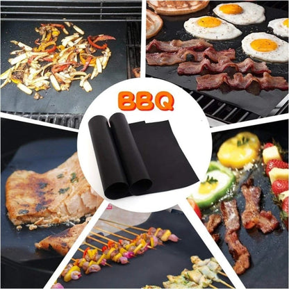 PTFE BBQ Grill Mat 40 x 33cm Reusable Non-Stick Barbecue Cooking Mat, Black