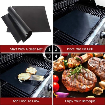 PTFE BBQ Grill Mat 40 x 33cm Reusable Non-Stick Barbecue Cooking Mat, Black