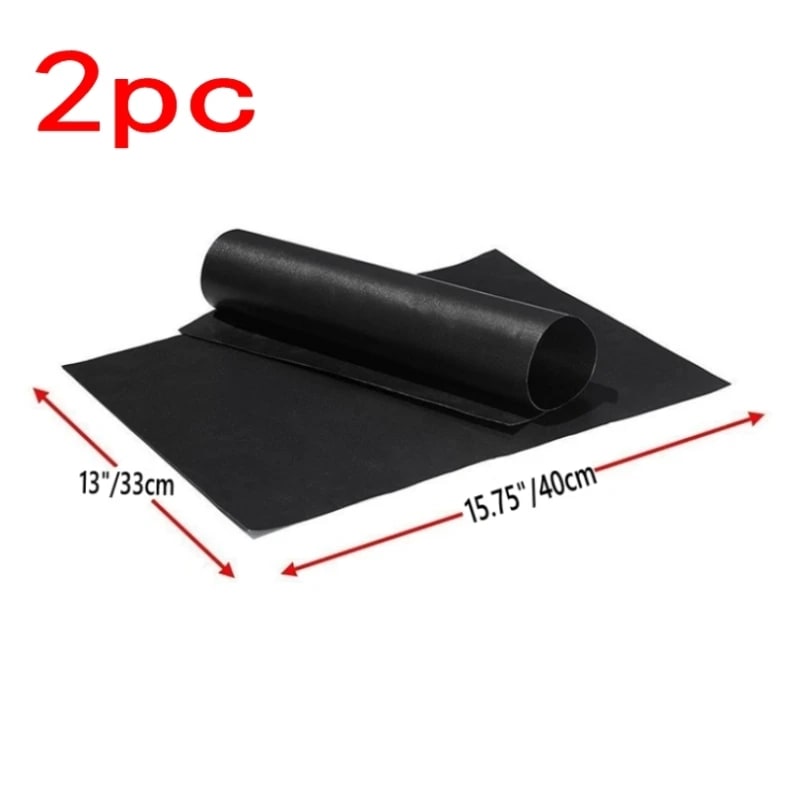PTFE BBQ Grill Mat 40 x 33cm Reusable Non-Stick Barbecue Cooking Mat, Black - 2PC Barbecue mat