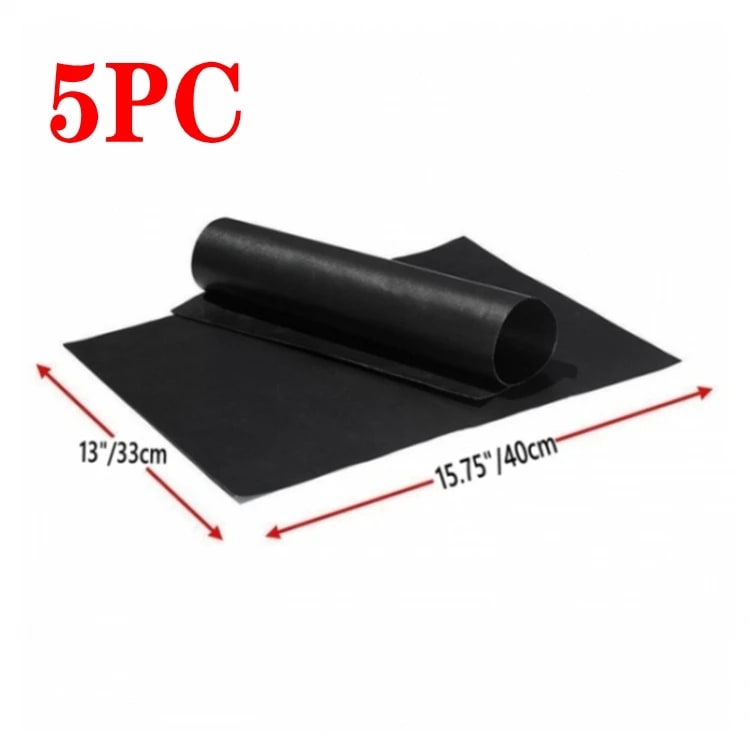 PTFE BBQ Grill Mat 40 x 33cm Reusable Non-Stick Barbecue Cooking Mat, Black - 5pcs Barbecue mat