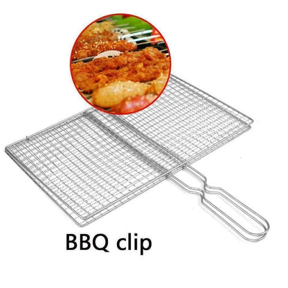 Iron BBQ Grilling Basket with Mesh Clamp, Silver, 3 Size Options