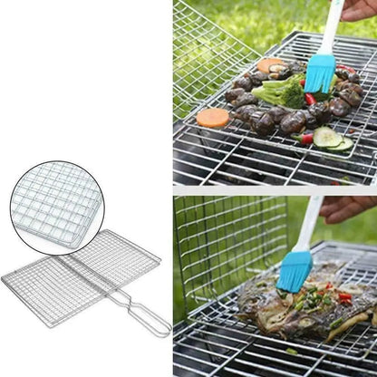 Iron BBQ Grilling Basket with Mesh Clamp, Silver, 3 Size Options