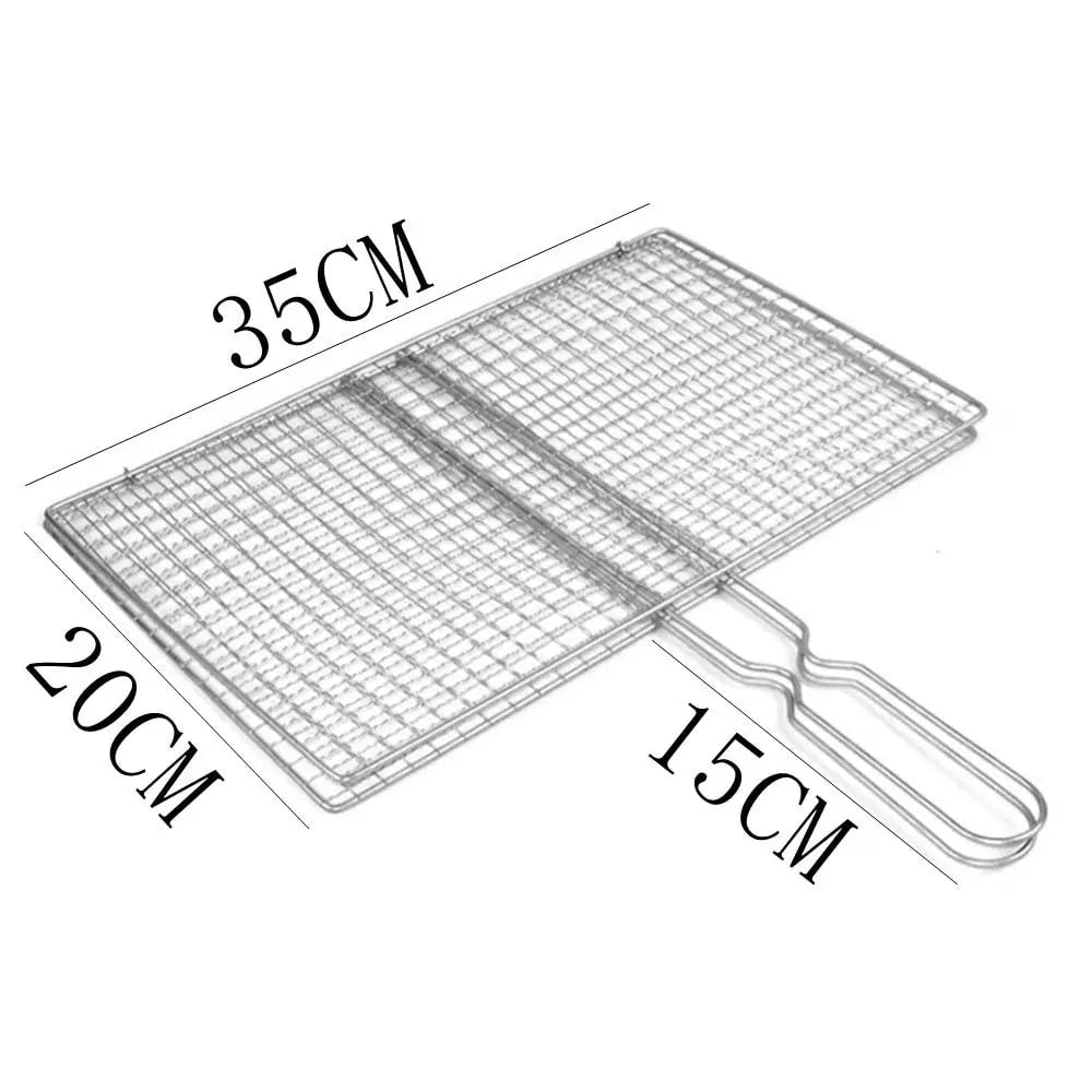Iron BBQ Grilling Basket with Mesh Clamp, Silver, 3 Size Options