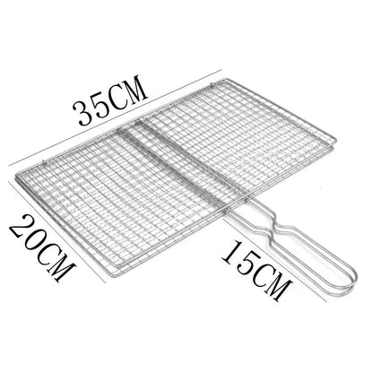 Iron BBQ Grilling Basket with Mesh Clamp, Silver, 3 Size Options
