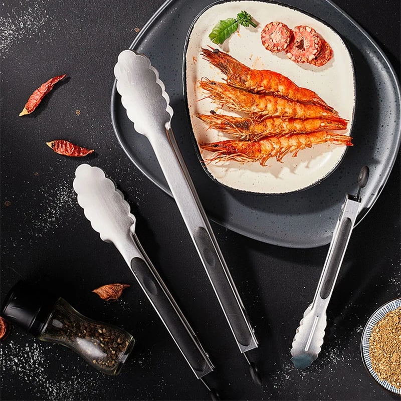 Stainless Steel BBQ Tongs, 20.8-49cm, Scalloped Ends, Multiple Sizes