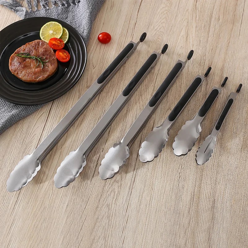 Stainless Steel BBQ Tongs, 20.8-49cm, Scalloped Ends, Multiple Sizes