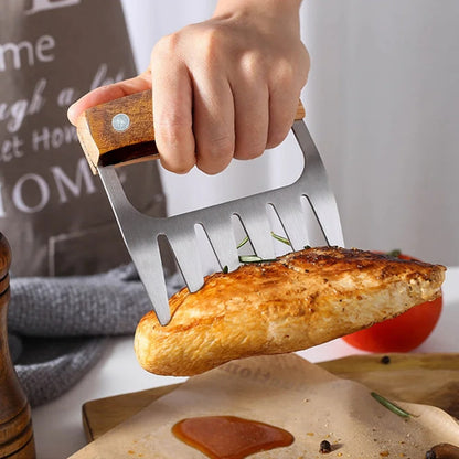 Stainless Steel BBQ Meat Shredding Fork with Wooden Handle, 12 x 11 cm
