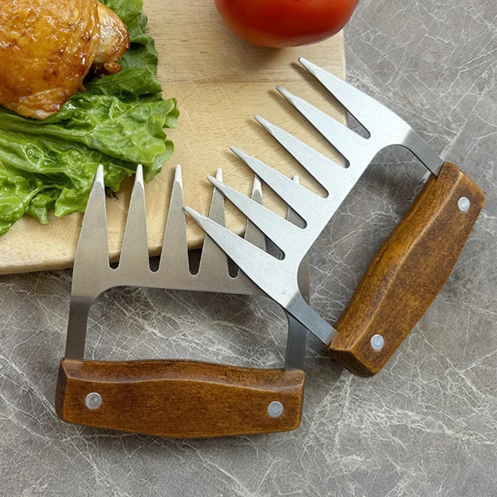 Stainless Steel BBQ Meat Shredding Fork with Wooden Handle, 12 x 11 cm