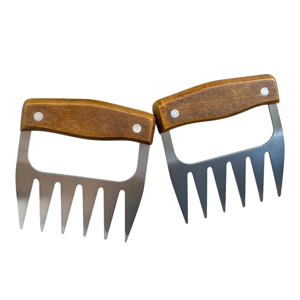 Stainless Steel BBQ Meat Shredding Fork with Wooden Handle, 12 x 11 cm - 2pcs