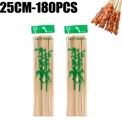 Natural Bamboo BBQ Skewers, 15-30cm, 90-270 Pieces - 25CM-180pcs