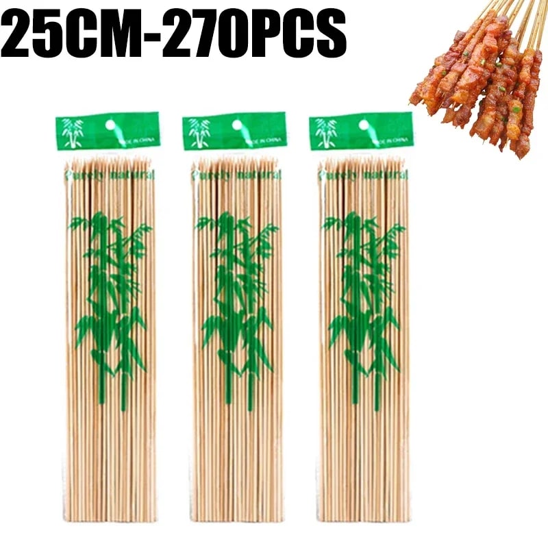 Natural Bamboo BBQ Skewers, 15-30cm, 90-270 Pieces - 25CM-270pcs