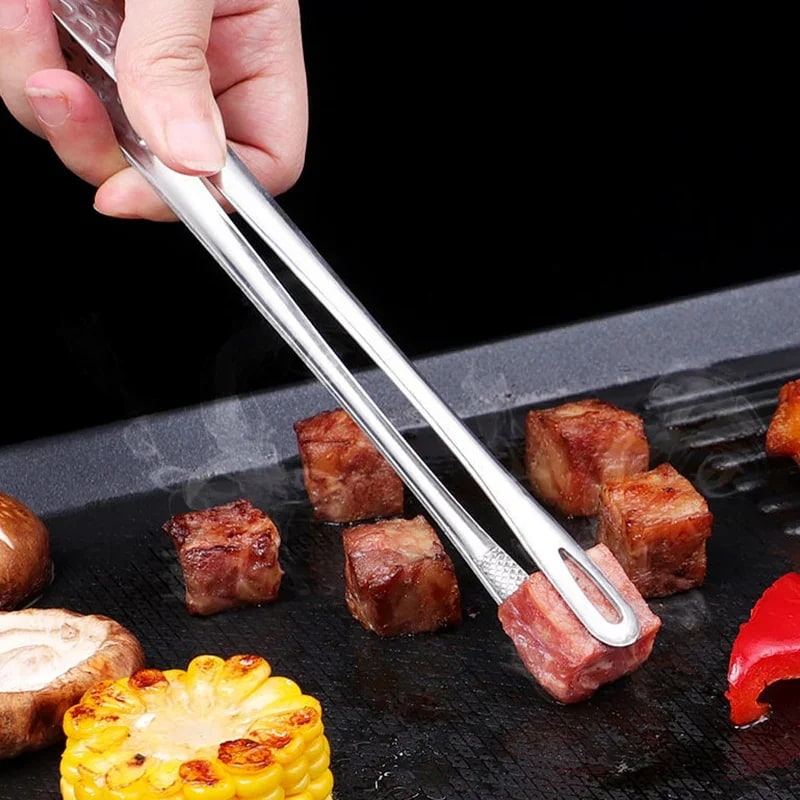 Stainless Steel BBQ Tongs, 24cm or 28cm Silver Kitchen Food Serving Tongs