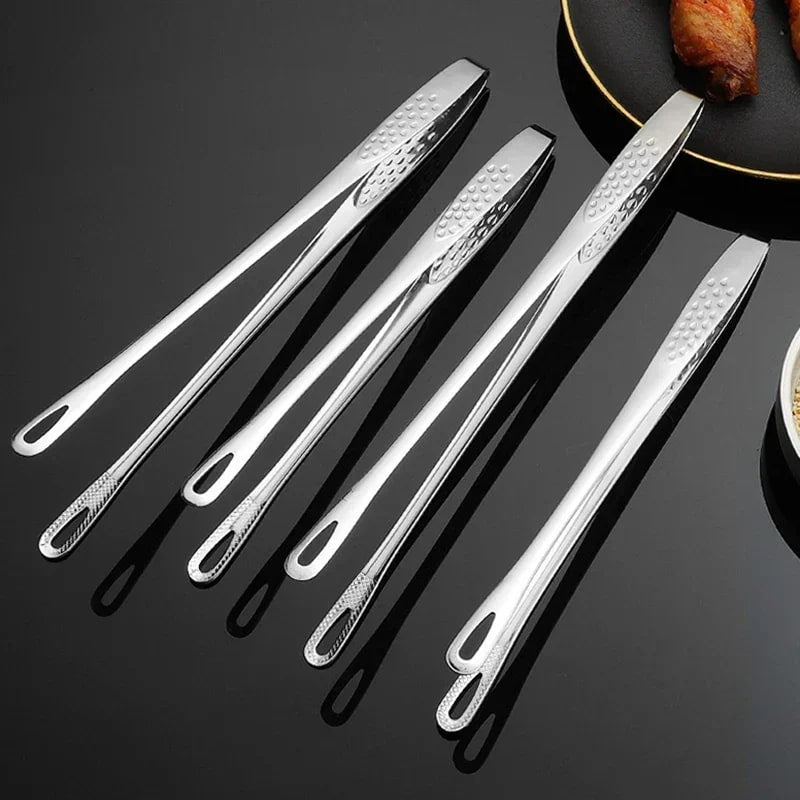 Stainless Steel BBQ Tongs, 24cm or 28cm Silver Kitchen Food Serving Tongs