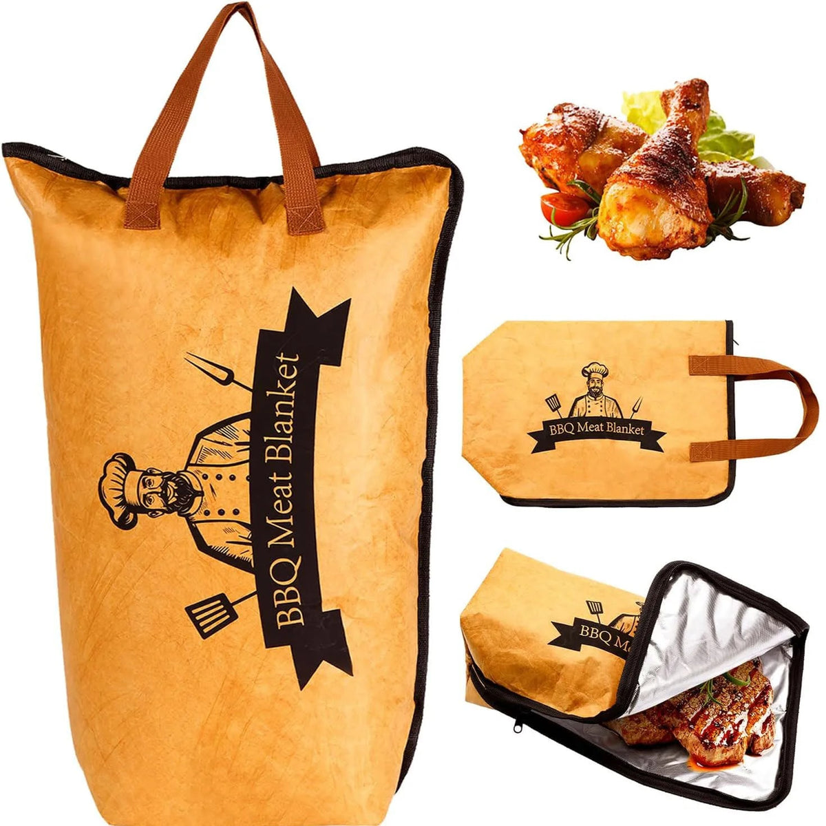 Reusable Insulated BBQ Meat Resting Bag with Aluminium Foil Lining, 14.9in or 21in