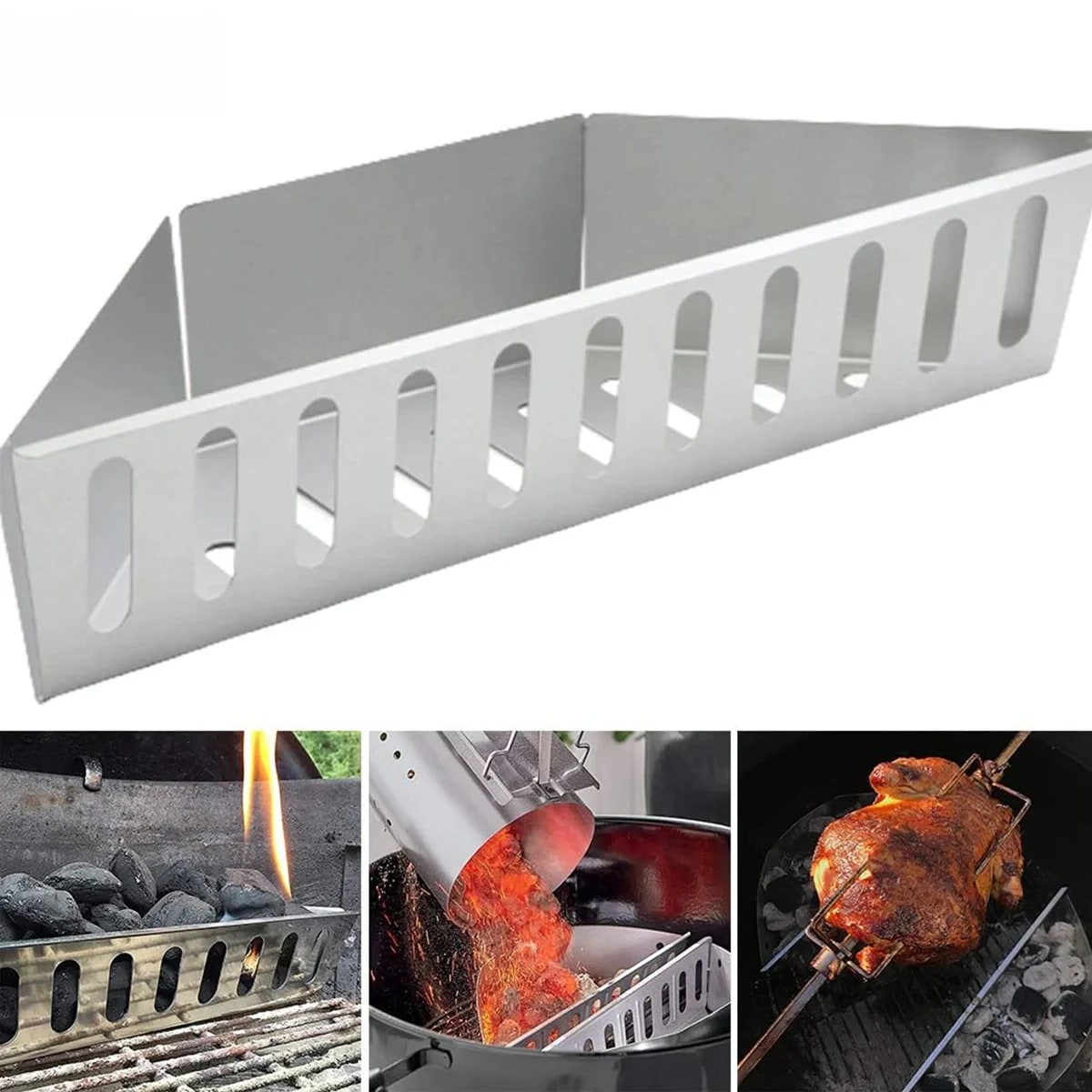 Stainless Steel Charcoal Basket for BBQ Grills and Kettles, 37cm