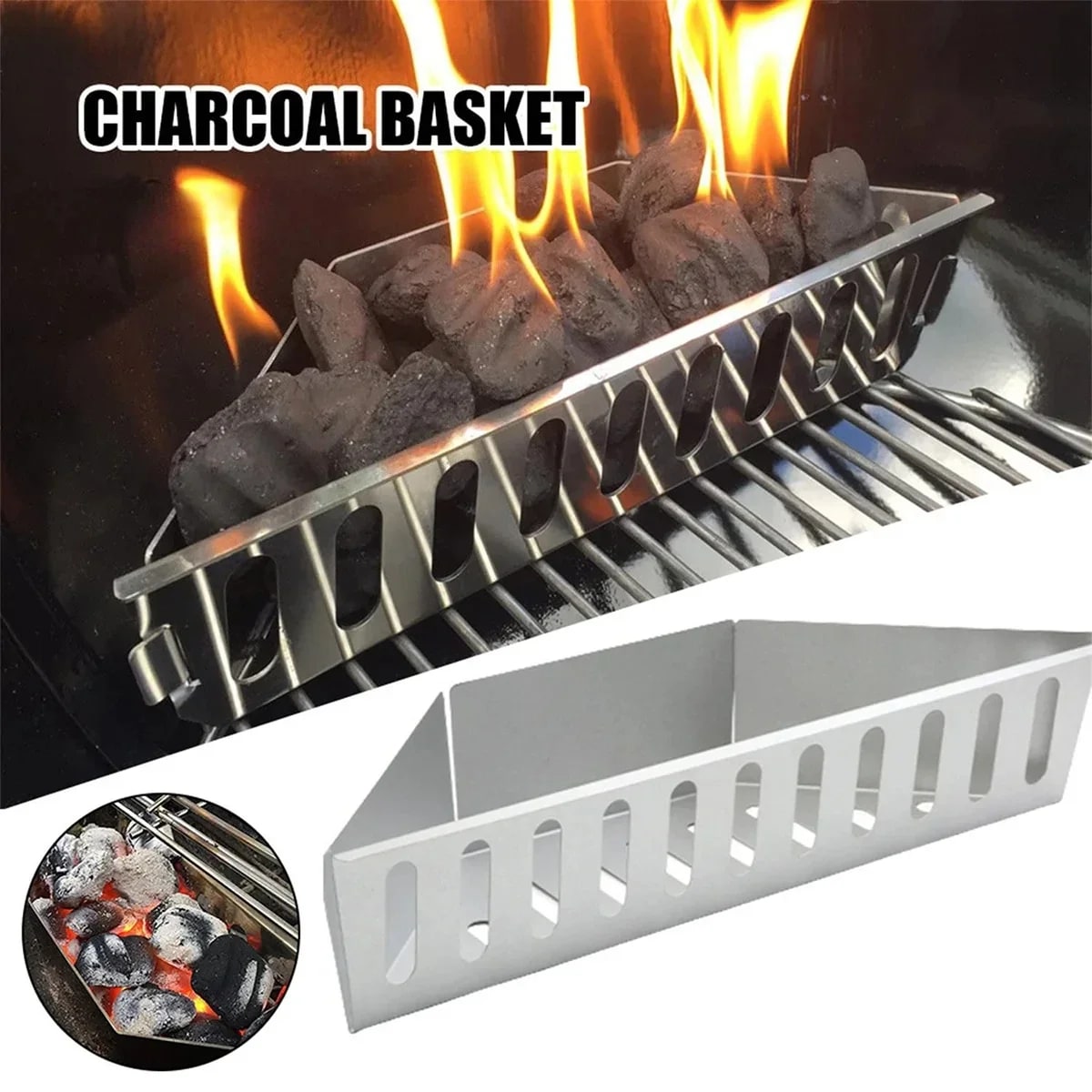 Stainless Steel Charcoal Basket for BBQ Grills and Kettles, 37cm