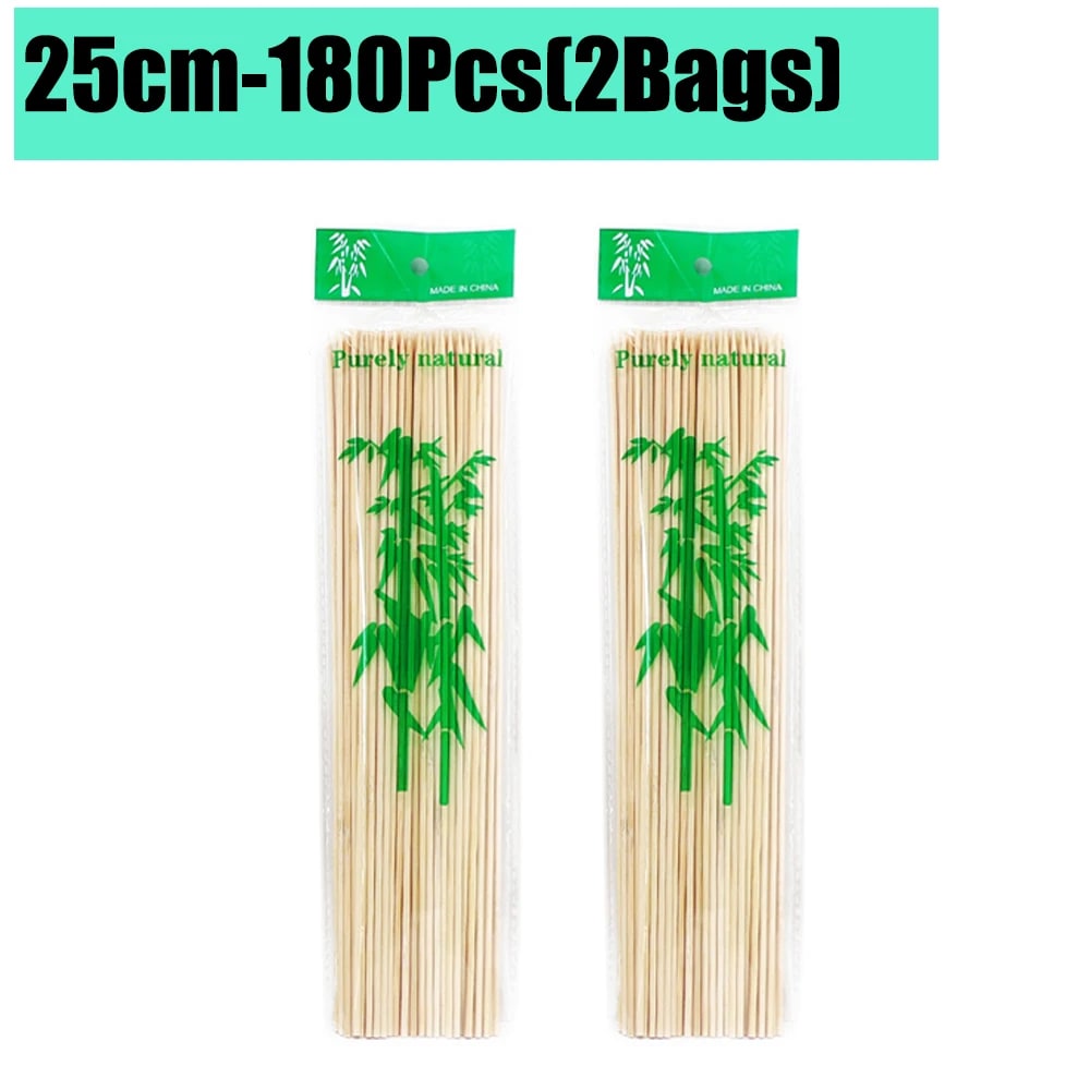Bamboo BBQ Skewers, 15-30cm Disposable Sticks for Grilling, Fruit and Snacks - 25cm-180Pcs(2Bags)