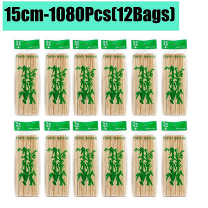 Bamboo BBQ Skewers, 15-30cm Disposable Sticks for Grilling, Fruit and Snacks - 15cm-1080Pcs(12Bags)