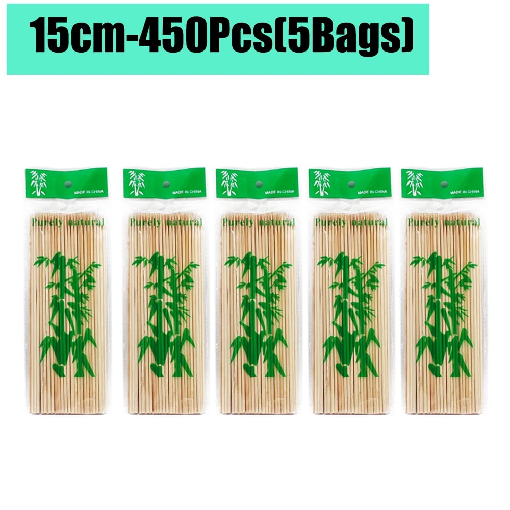 Bamboo BBQ Skewers, 15-30cm Disposable Sticks for Grilling, Fruit and Snacks - 15cm-450Pcs(5Bags)