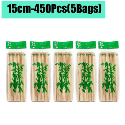 Bamboo BBQ Skewers, 15-30cm Disposable Sticks for Grilling, Fruit and Snacks - 15cm-450Pcs(5Bags)