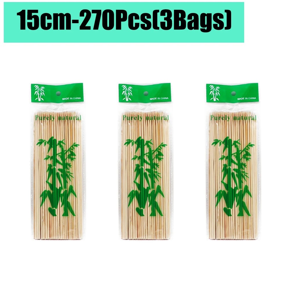 Bamboo BBQ Skewers, 15-30cm Disposable Sticks for Grilling, Fruit and Snacks - 15cm-270Pcs(3Bags)