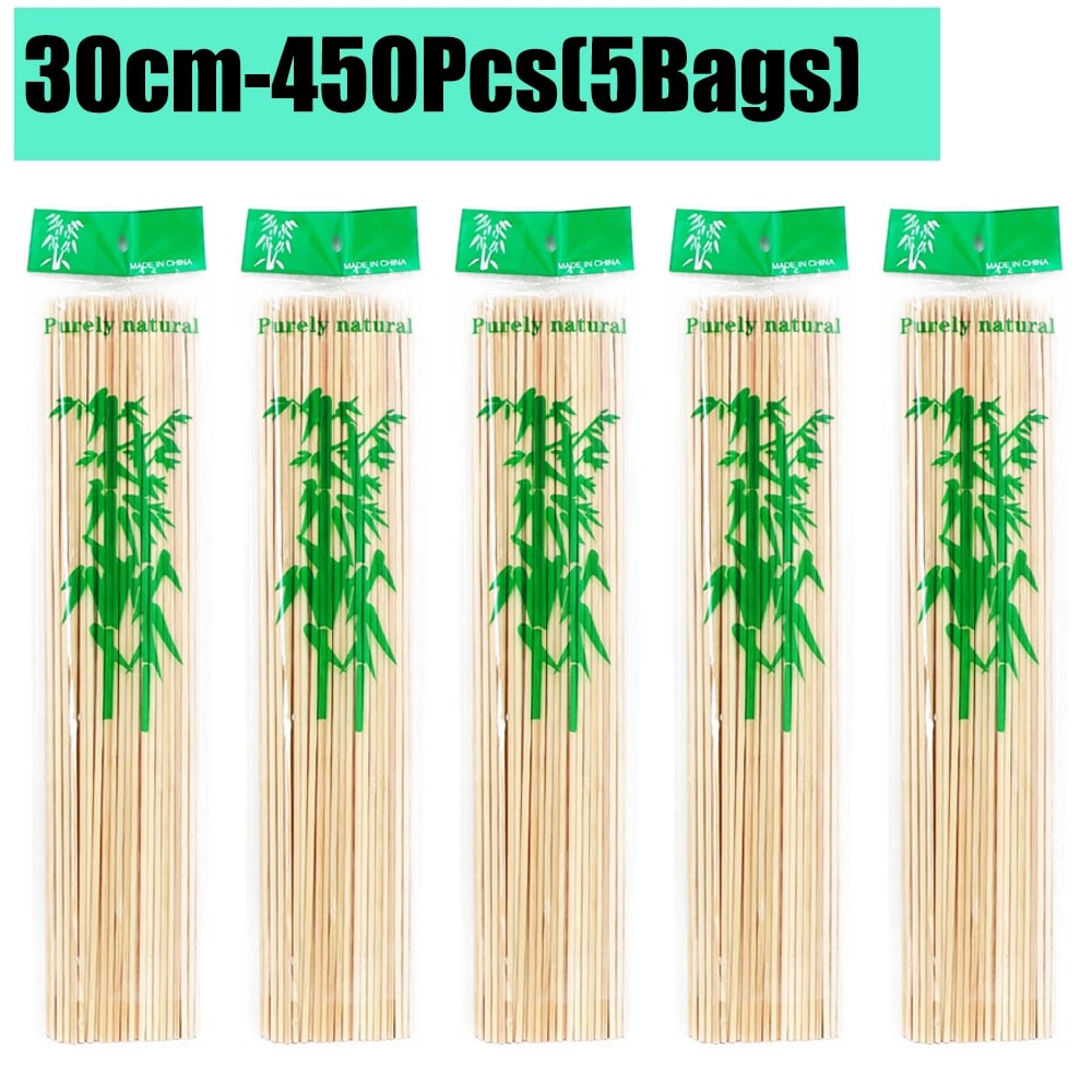 Bamboo BBQ Skewers, 15-30cm Disposable Sticks for Grilling, Fruit and Snacks - 30cm-450Pcs(5Bags)