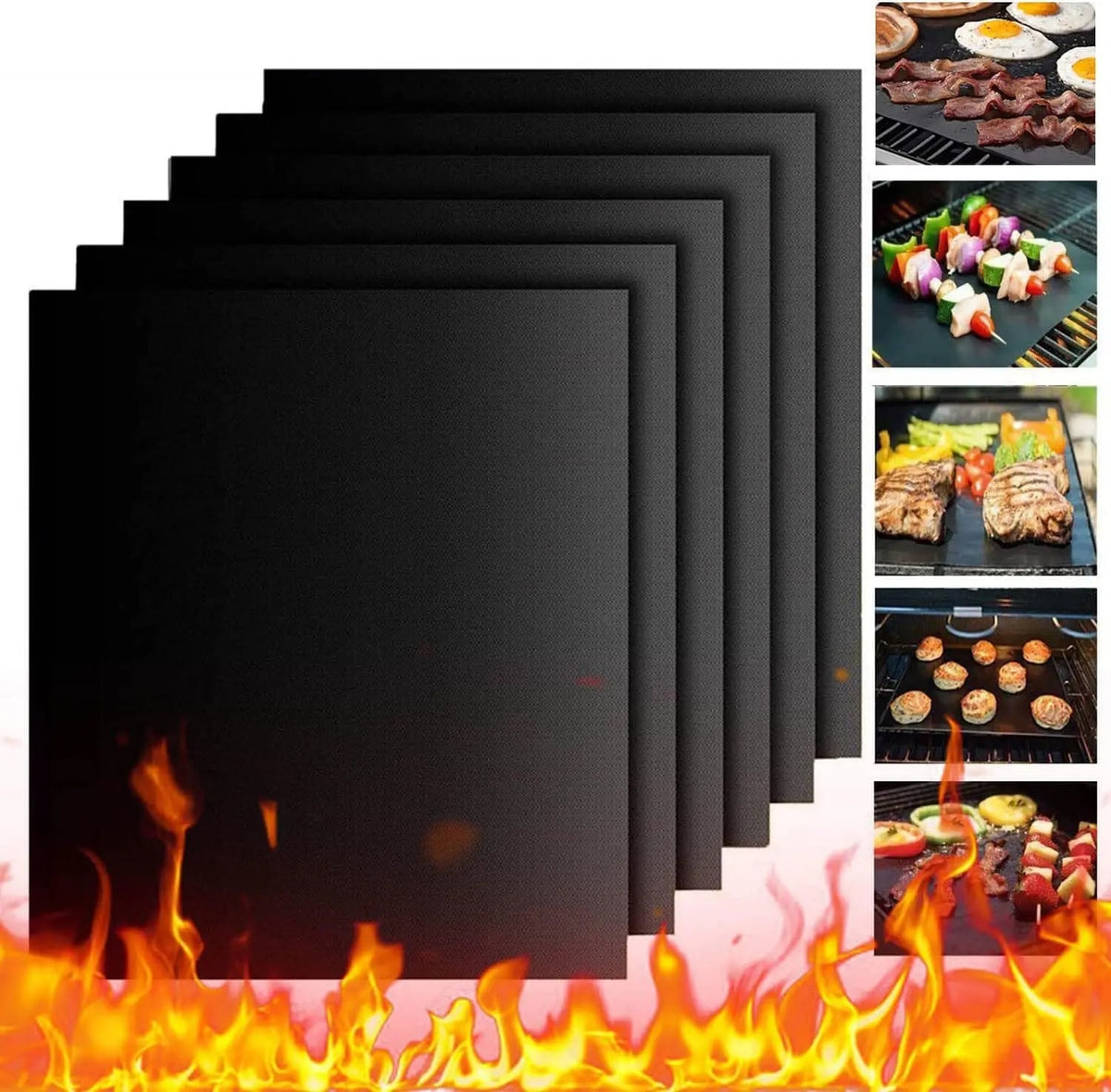 Reusable Non-Stick BBQ Grill Mats, Rubber, 0.2mm, 33x40cm or 40x50cm