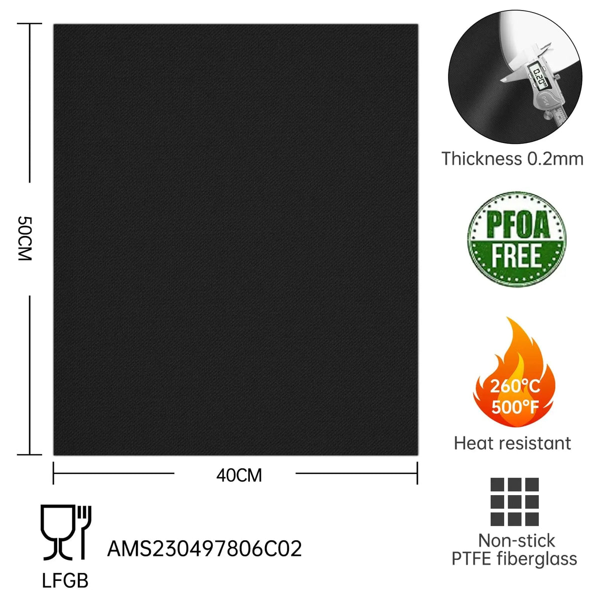 Reusable Non-Stick BBQ Grill Mats, Rubber, 0.2mm, 33x40cm or 40x50cm