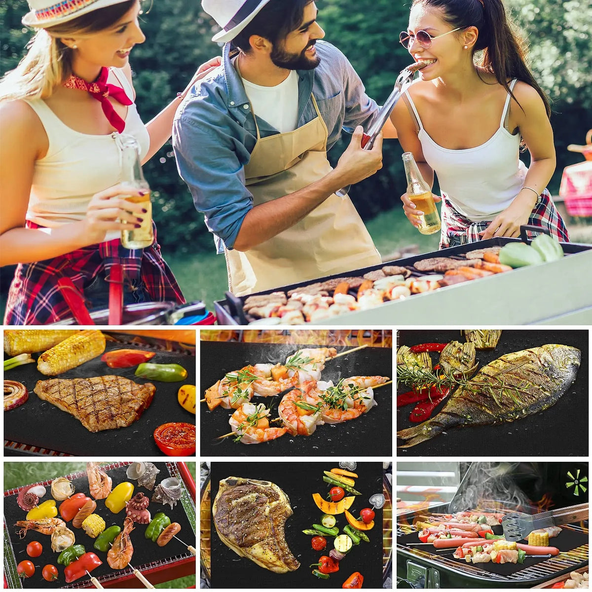 Reusable Non-Stick BBQ Grill Mats, Rubber, 0.2mm, 33x40cm or 40x50cm
