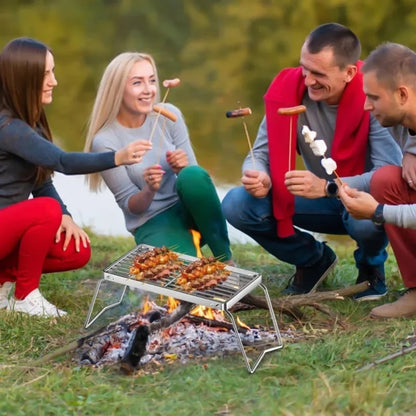 Stainless Steel Folding Camping BBQ Grill Rack, 30 x 16cm, Portable