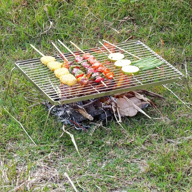Stainless Steel Folding Camping BBQ Grill Rack, 30 x 16cm, Portable
