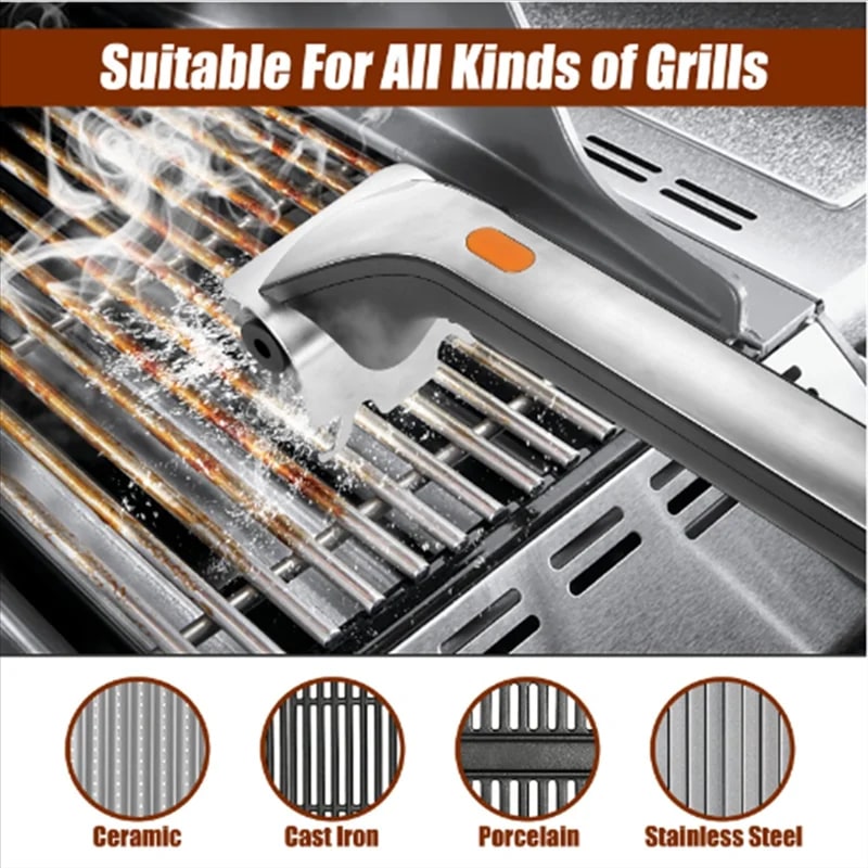 Electric Grill Brush with Steam Cleaning, Motorised Steel Brushes and Scraper, Silver & Black