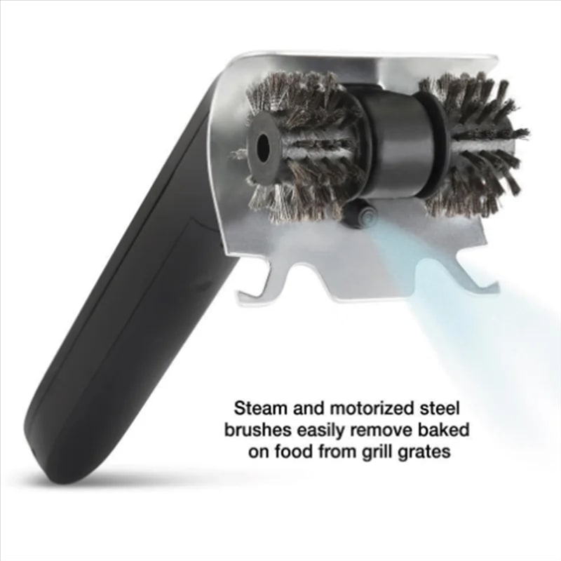 Electric Grill Brush with Steam Cleaning, Motorised Steel Brushes and Scraper, Silver & Black