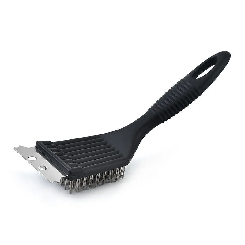 Stainless Steel BBQ Cleaning Brush with Scraper, Black, 2-Piece Pack