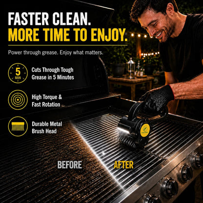 FTTINCOPRO Cordless Electric Grill Brush with LED Light, 4400mAh USB Rechargeable, Black