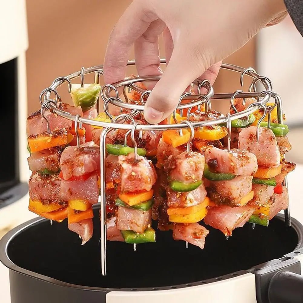 Stainless Steel Vertical Hanging Grill with 24 Skewers for Air Fryers